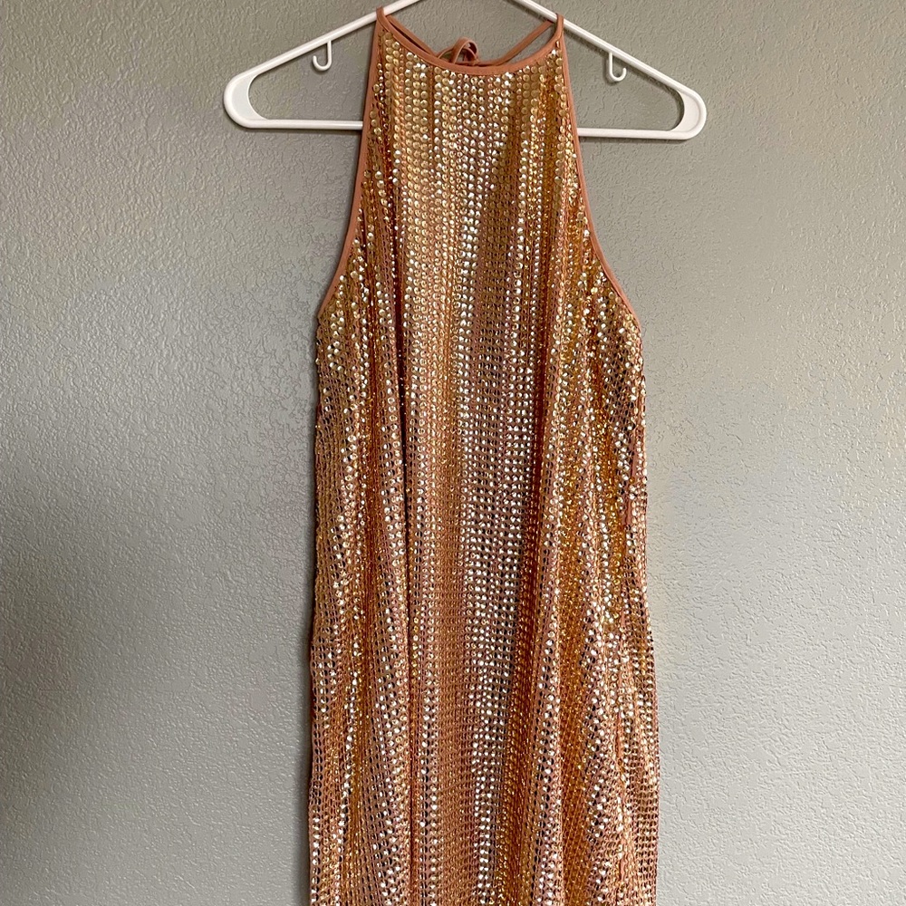 L Forever 21 Tie Neck Sequin Mini Dress